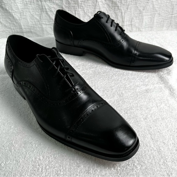 Alipasinm Classic Oxford Mens 10 Black Genuine Leather Lace Up Dress Shoes - Picture 16 of 16